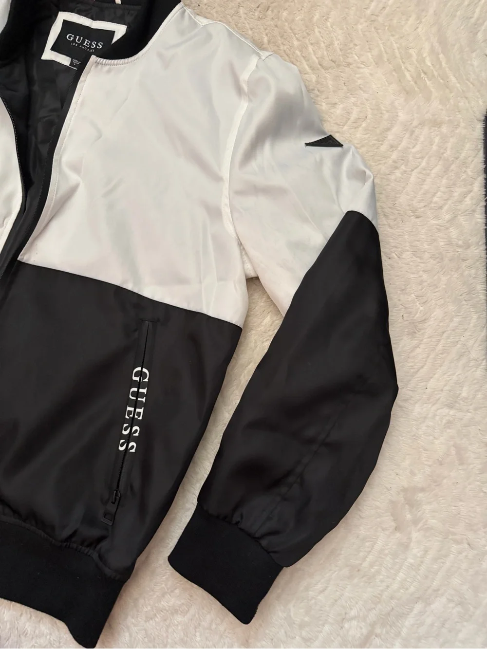 GUESS Black & White Colorblock Bomber Jacket